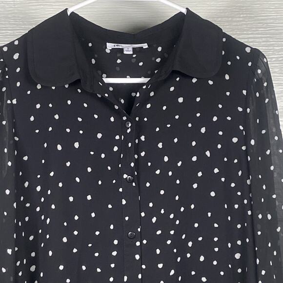 DR2 By Daniel Rainn Top Womens Size S Long Sleeve Blouse Abstract Sheer Sleeve - Picture 2 of 5